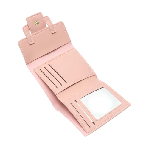 1Pcs Simple Wallet 3-Fold Solid Drawstring Card Case PU Leather Pink 11x9cm3