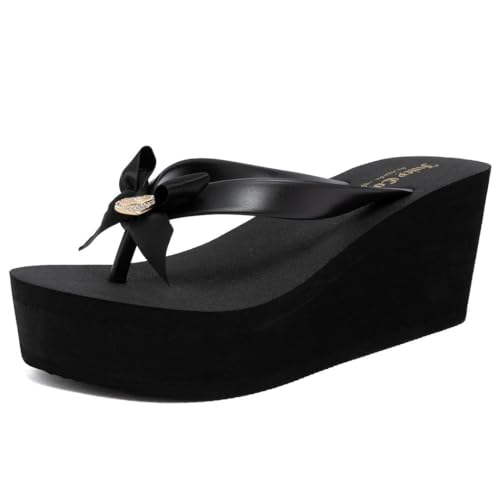 Image of Juicy Couture Women's Wedge Platform Flip Flops, Fashion Beach Sandals with Soft Footbed and Thong Style