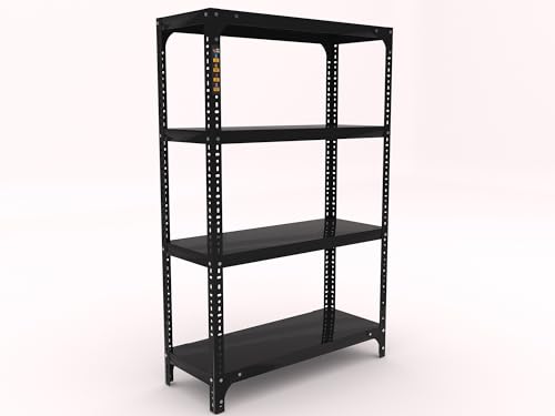 Image of Space Saving Iron Metal Rack Adjustable Section Rack & Shelves Industrial Storage Shelving Unit 4 Shelf 24 Gauge Shelf 18 Gauge Angle (Black, 09 inch D x 23 inch L x 36 inch H)