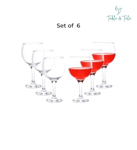 Image of Table & Tale Barone 490 ml Wine Glass Set of 6 from Brazil | Crystal Red & White Wine Glasses for Home, Bar, Parties | Elegant Stemware for Cabernet, Pinot Noir, Chardonnay & More