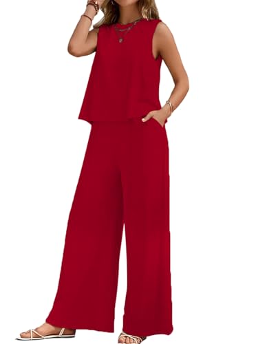 Image of ALL YOURS Women's 2 Piece Outfit Loose Tank Top and Wide Leg Pants Sets|co-ord set for women cord set for women lounge wear set for women coords set for women wear