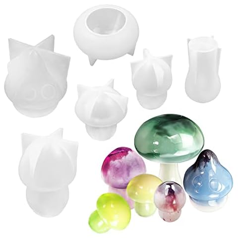 Yestrong DIY Mushroom Jar Resin Mold Kit - 3D Candle Molds Epoxy Resin Casting Mould,Mushroom Silicone Mold Cake Molds Fondant Molds Sugar Craft Chocolate Moulds Tools Cover