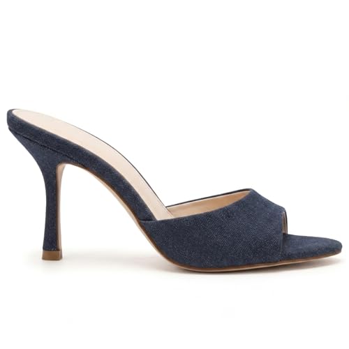 Image of Riekhany High Heel Mules for Women Slip On Open Pointed Toe Classy Patent Leather Stiletto Pumps Formal Slingback Mule Sandals Dress Walking Shoes