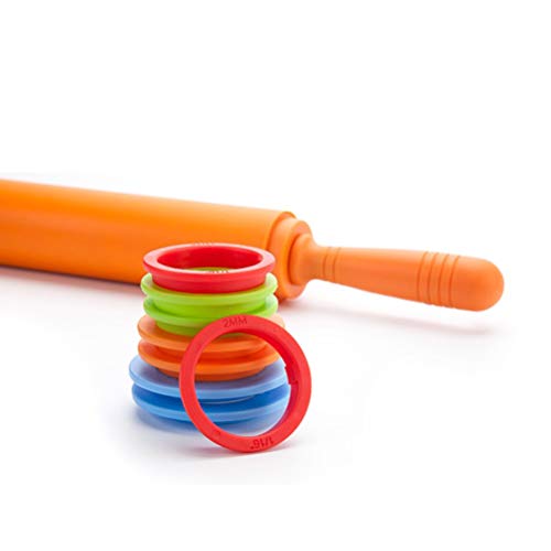 Rodillo, Rodillos con Anillos de Grosor Ajustable, Rodillo de Masa de Silicona Antiadherente para Hornear Pizza, Pastel, Galletas