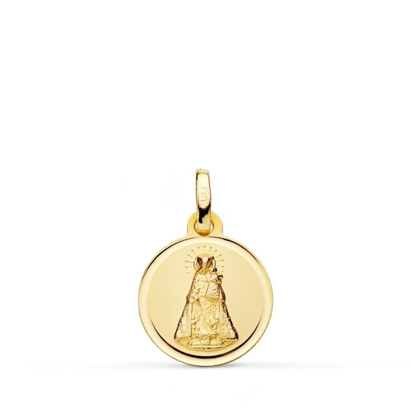 Vierge À partir du pendentif en or sans-abri 18K Médaille de 14 km. Bezel lisse central combiné - personnalisable - enregistrement inclus dans le prix