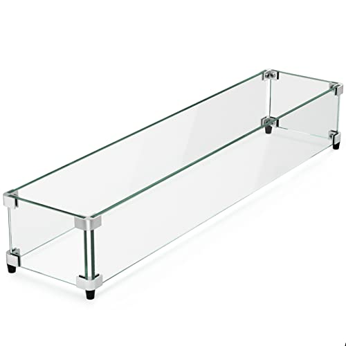 GASPRO 38.5 x 7.5 Inch Fire Pit Wind Guard Rectangular for Fire Table & 33 Inch Drop-in Fire Pit Pan, 5 16 Inch Thick