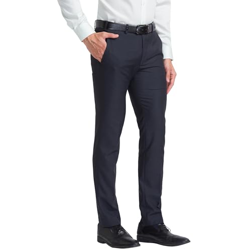 Image of Park Avenue Men's Polyviscose Blend Structure Pattern Super Slim Fit Flat Front Formal Trouser