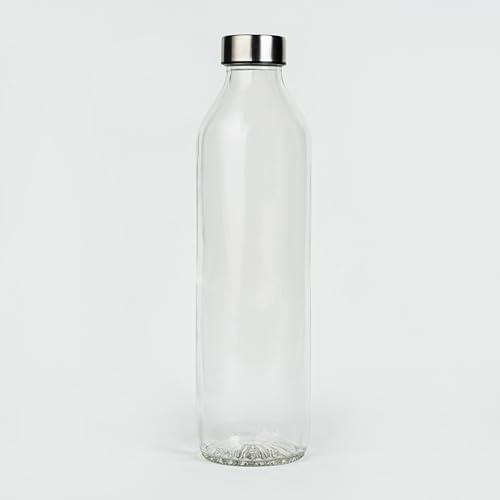 Image of Glassbunny Glass Water Bottle with Leak-Proof Airtight Stainless Steel Lid for Water, Smoothie, Juices Reusable Travel Drinking Fridge Bottle 800 ML