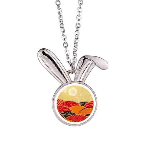 Collier lapin japonais au motif géométrique en argent pour femme