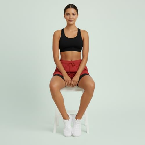 Image of Women's 2-in-1 Athletic Shorts with Inner Tights Layer, Drawstring Waist, for Running, Gym & Sports, Plus Size S to 6XL