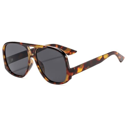 Image of Retro Square Aviator Sunglasses for Women Men Oversized Trendy Style Vintage 70s Square Aviators Sun Glasses (Tortoise Grey)