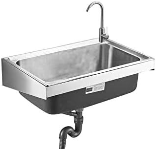 Outdoor Commercial Garage Sink，Wall-mounted 1 Compartment，Indoor Laundry Sink，Kitchen Stainless Steel Sink，Industrial Sink，Utility Washing Hand Basin (Size : 38 * 32+Cold faucet)
