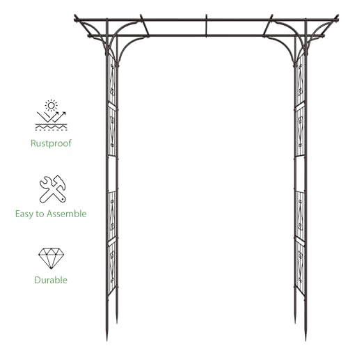 OUSHENG 87in Garden Arbor, Metal Arch Trellis for Climbing Plants Outdoor, Steel Archway for Wedding Ceremony Party Christmas Decoration Decor Pergola Backyard Lawn, Brown