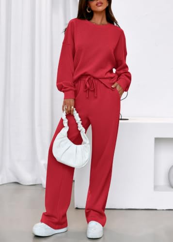 KIRUNDO Sweatsuits 2 Piece Outfit Matching Lounge Sweat Set(Red, S) - image 5