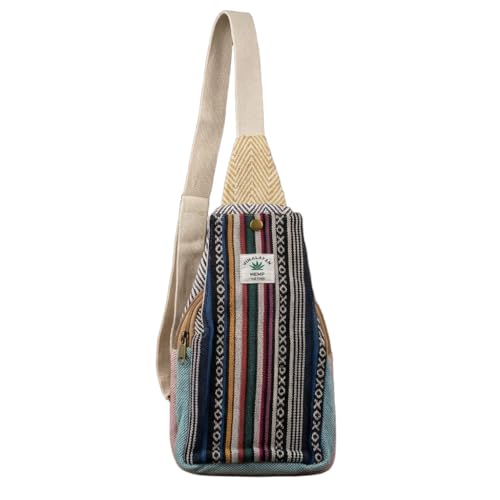 Image of Sling Bag for Men and Women, Multicolour Striped, Boho Style, with Zip Pockets