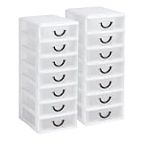 Rempry 2 Pack Mini Plastic Drawers Organizer, 7.1'x5.1'x13.2' Small Storage Drawers Organizer Container Case with 7 Clear Desktop Drawer Units, White