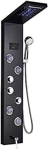 Panel de ducha de acero inoxidable en bronce negro con 5 funciones, cascada y ducha de mano miniatura 1