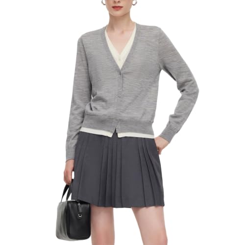 Image of GOELIA Pure Cashmere Wool Cardigans Womens Sweaters Trendy Long Sleeve Button Down Cozy Loose Fit Knit Going Out Tops