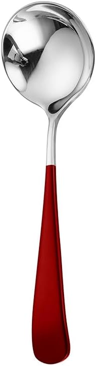 Silverware Flatware Set, 1/4/6/8/10/12 Pieces 304 Stainless Steel Spoons Household Round Spoon Thickened Spoon Dessert Ice Cream Spoon (Color : Red Silver, Size : 10Pcs)