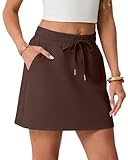 GRECERELLE Skort Damen Tennisrock mit Hose drunter Hosenrock Kurz für Sport & Freizeit Rock A-Linie Elastischer Bund Sportrock (Dunkler Kaffee, L)
