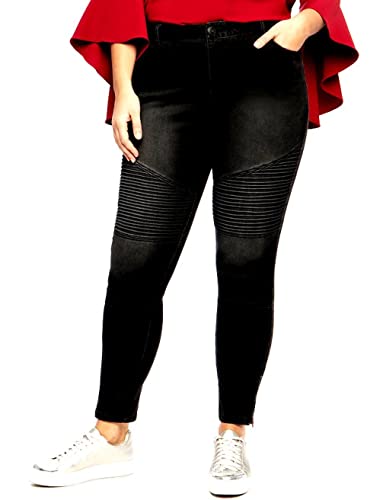 Jack david Women's Plus Size Moto Biker Stretch Skinny Denim Jeans Pants Y1648 (Jet Black, 16)