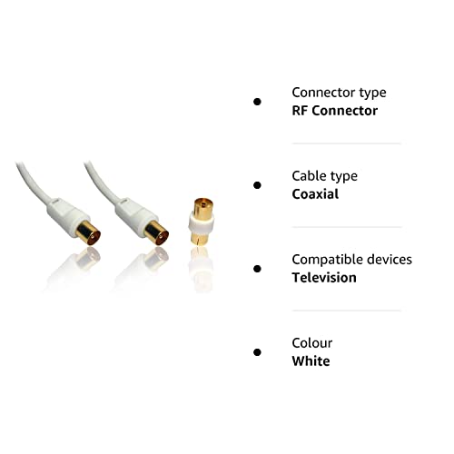PCSL Gold T.V aerial cable (M-M) with adapter (F-F) Coaxial Cable TV Video Lead WHITE (5m) - Image 2