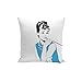 Housse de Coussin Taie Illustration Actrice Audrey Hepburn Star Hollywood Bleu (40x40 cm)