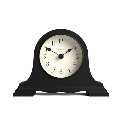 JONES CLOCKS® Speakeasy Mantel Clock | Classic Napoleon’s hat Design | Black | Contemporary Classic Style for Desk, Table, Shelf or Bedside