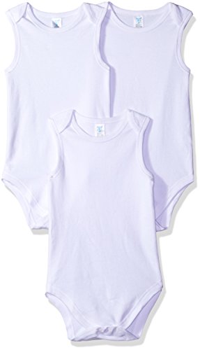 Spasilk 100% Cotton Sleeveless Lap Shoulder 3-Pack Bodysuit - White, 9 Months