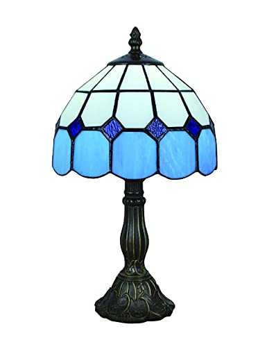 8-Inch Mediterranean Tiffany Style Amber Table lamp Bedside Bedroom lamp（Color: Blue）