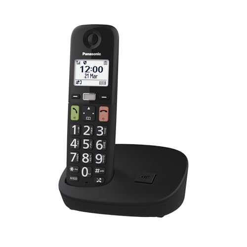 Panasonic KX-TGU110EXB Teléfono Inalámbrico Digital, Unidad Base y 1 Auriculares, Pantalla LCD, Botones Grandes, Llamada Favorita, Compatible con Audífonos, Negro