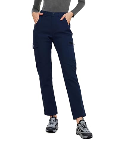 ATLASLAVA Wanderhose Damen Winter Gefüttert Softshellhose Skihose Winterhose Frauen Wasserdicht Trekkinghose Outdoor Hose Navy Blau 2XL