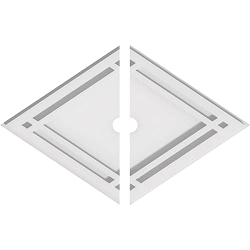 Image of Ekena Millwork CMP16X10DD2-01000 Diamond Architectural Grade PVC Contemporary, Two Piece Urethane Ceiling Medallions 16 inchW x 10 5 /8 inchH x 1 inchID x 5 1 /2 inchC x 1 inchP