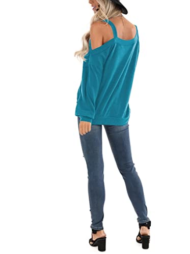 Image of Ezbelle Womens Sweaters Oversized Long Sleeve Cold Shoulder Tops Shirt Tunic Sweatshirt
