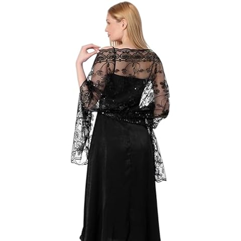 Women Scarf Shawl Wrap Cape for Formal Wedding Party Evening Dress(Black) Cover