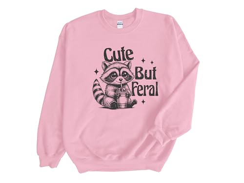 Cute But Feral Sweatshirt, Sarcastic Snark Racoon Sweatshirt, Adult Humor Hoodie, Gift for Friend, Funny Retro Racoon Sweatshirt