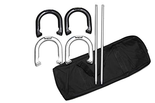 HAN'S DELTA Horseshoes Set - Includes 4 Horseshoes and 2 Stakes and Carrying Case - Outdoor Horseshoe Game