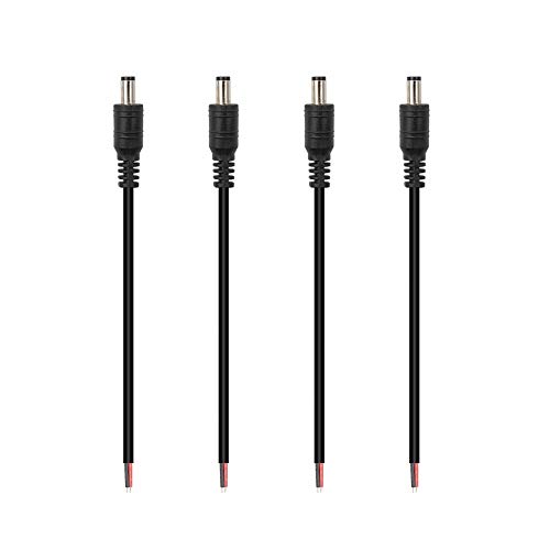 DC Male Barrel Plugs - DC Wire to Male Plug Connection for HitLights LED Lights - 4 Pack