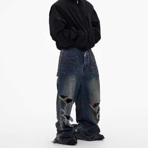 Distressed Ripped Jeans Men Streetwear Loose Denim Pants Hip Hop Vintage Jeans Male4