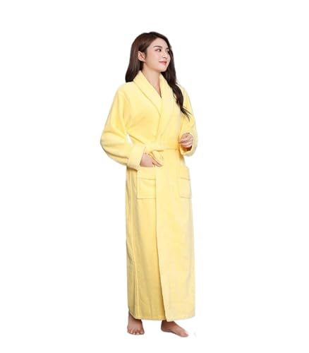 BDFJEDS Albornoz Mujer Bata de algodón rizo, bata dormir, baño informal for el hogar, extra larga y gruesa, for amantes, ropa(Yellow,L)