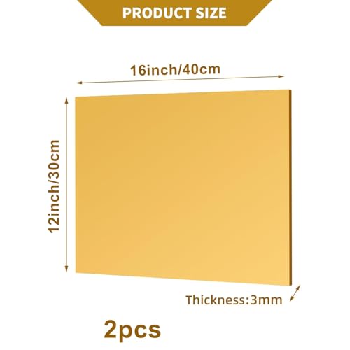 Image of 2 Pcs 12 x16 Inch Gold Acrylic Mirror Sheet, 1 /8 Inch Thick Opaque Glossy Mirror, Plexiglass Mirror Sheets with Protective Film, Rigid Mirror Sheets for Sawing, DIY, Laser Cutting and Engraving