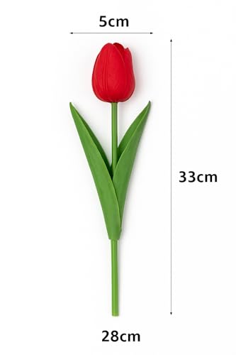 Image of Pink Olive Tulip Flowers Bunches | for Home Decor | Living Room, Corner Table, Bedroom, Wedding Party Decor, Gifting | Real Like Feel, Artificial Flower | Bunch of 05 (Red Tulip)