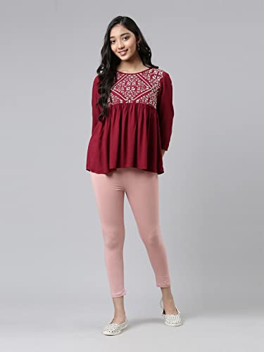Image of GO COLORS Girls Solid Mid Rise Slim Fit Cropped Leggings