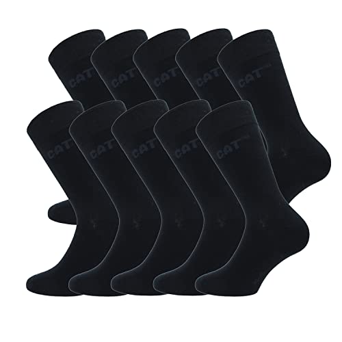 CAT 10 paires de chaussettes pour hommes Chaussettes courtes Caterpillar en coton doux, Hauteur sous les genoux (Noir, 43-46)