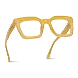 AQWANO Stylish Oversized Reading Glasses for Women Fashion Designer Readers Blue Light Square Computer Glases with Spring Hinge, Yellow 1.75