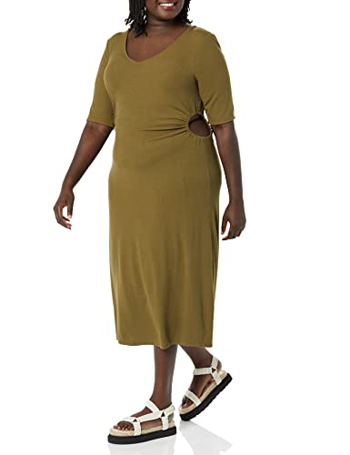 Image of Amazon Essentials Women's Fine Rib V Neck Side Cut-Out Midi Dress (Previously Daily Ritual)