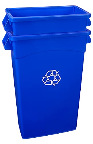 Amazoncommercial 23 Gallon Rectangular Commercial Slim Trash Can, W/Recycle Logo, 2 Pack, Blue #TOP1