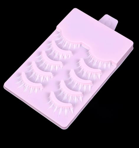 5 Pairs White Lashes Wispy Short Manga Anime White False Lashes for Halloween Stage Performance Daily Costume Makeup Japanese Kawaii Style False Eyelashes