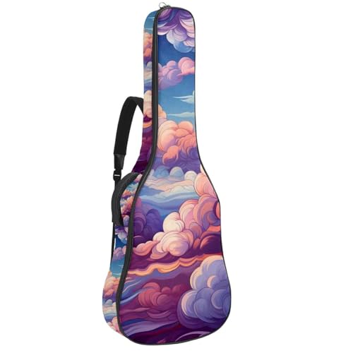 Housse guitare acoustique étanche 41 pouces à motif nuages colorés avec rangement