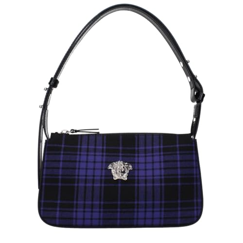 Versace Bolsa de ombro feminina de tecido azul Medusa